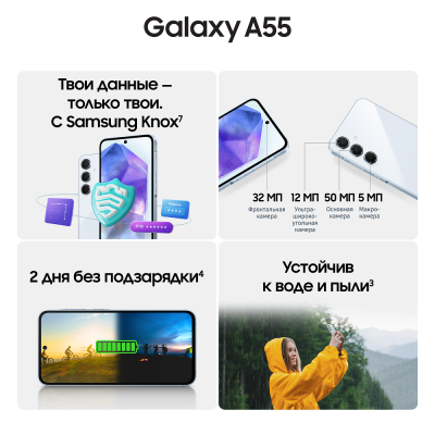 Смартфон Samsung Galaxy A55 8/128 Гб голубой купить по привлекательной цене 37 000 ₽ - вид 17 миниатюра