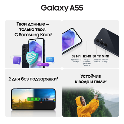 Смартфон Samsung Galaxy A55 8/128 Гб тёмно-синий купить по привлекательной цене 37 000 ₽ - вид 21 миниатюра